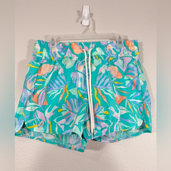 Eddie Bauer Shorts Elastic Tropical Teal Multi Athletic Vacation Beach Women M - Picture 3 of 7